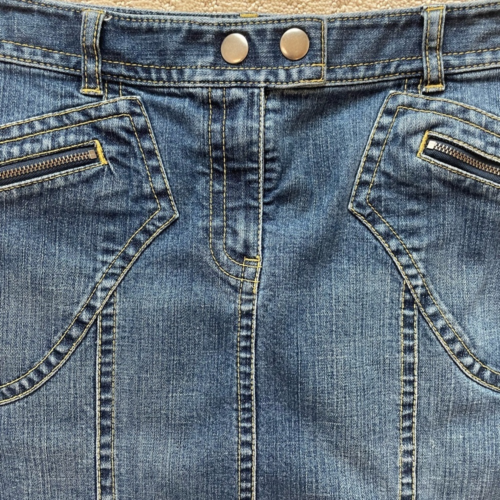 Y2K Trumpet Low Rise  Ann Taylor Loft‎ Denim Skirt Zipper Details  Sz 6 - Picture 2 of 14